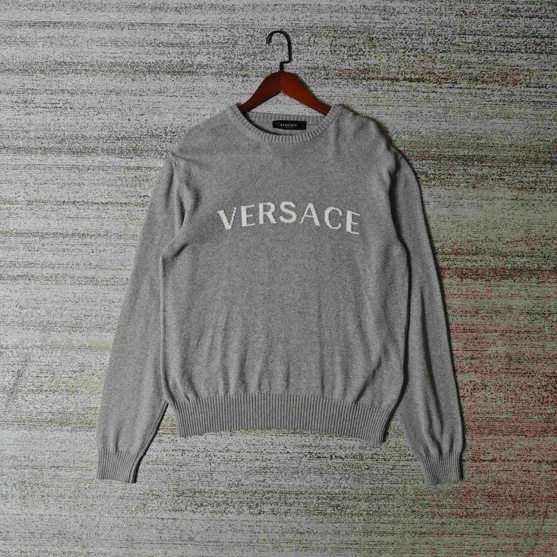Versace Versace Gray Cotton Embroidered Pullover Sweater 0089 Size US XL / EU 56 / 4 - 1 Thumbnail
