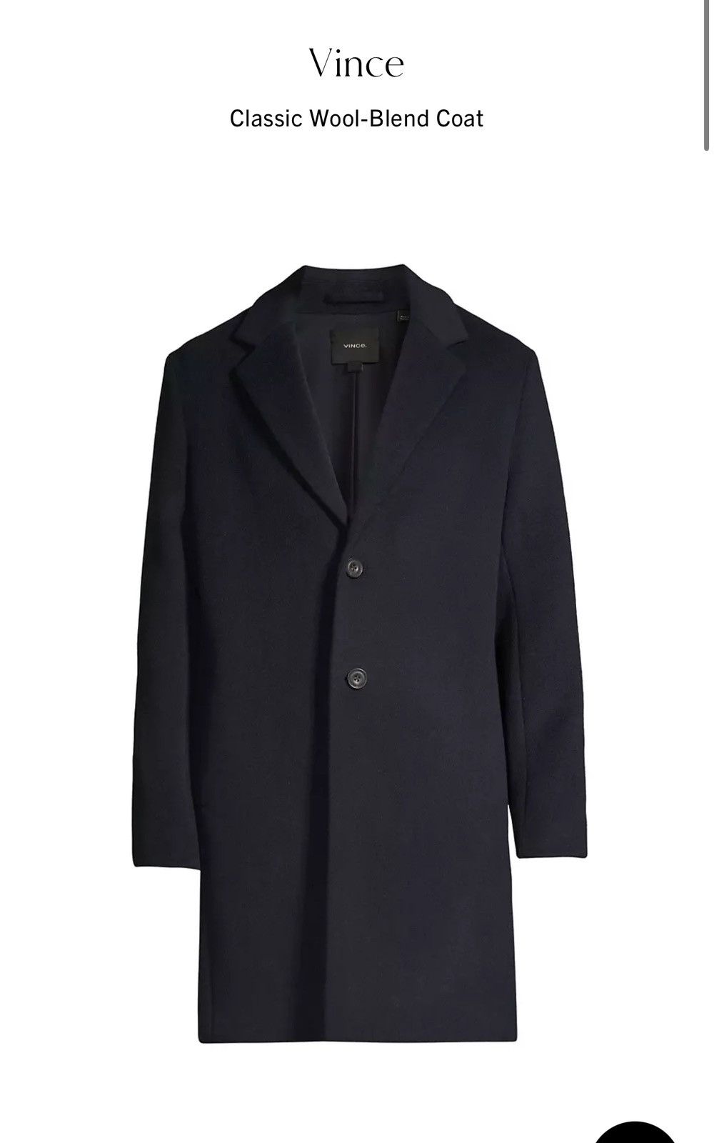 image of Vince Classic Wool-Blend Coat XL in Dark Gray, Men's