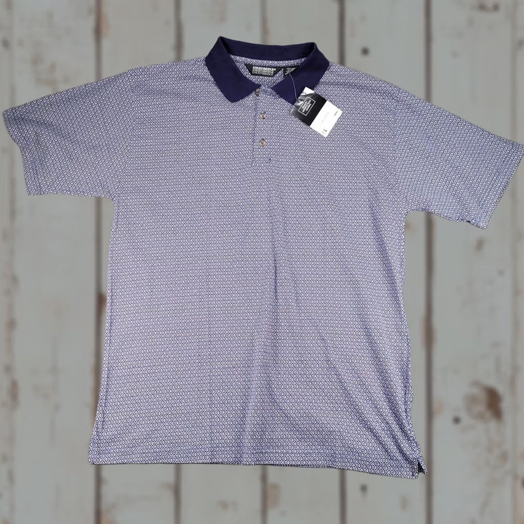 Vintage Knightsbridge Polo Shirt Geometric Print Short Sleeve Casual Top Large Blue Mens Size US L / EU 52-54 / 3 - 1 Thumbnail