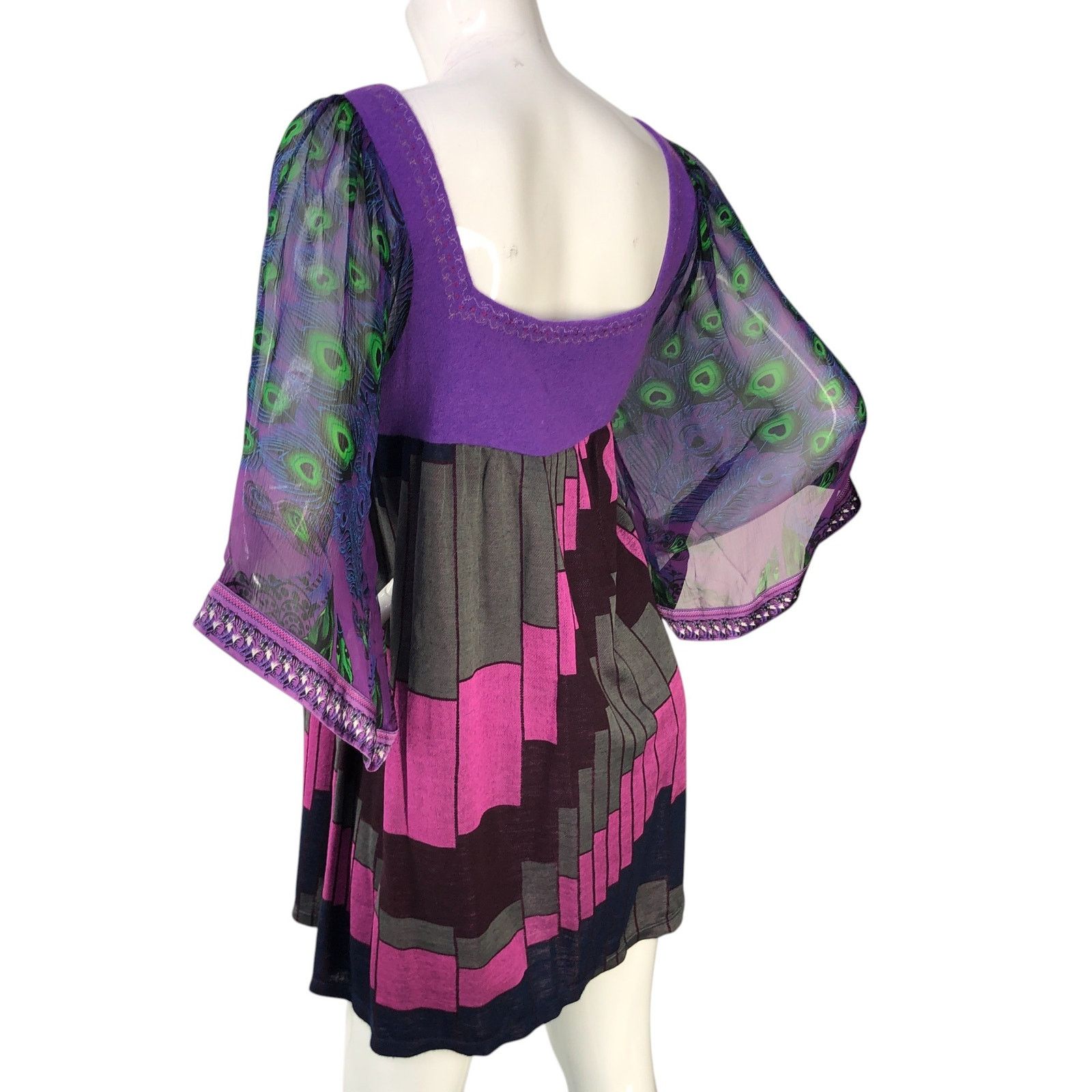 Custo Barcelona Custo Barcelona Size 4 L Dress Peacock Sleeve Kate Pierson Size L / US 10 / IT 46 - 7 Thumbnail