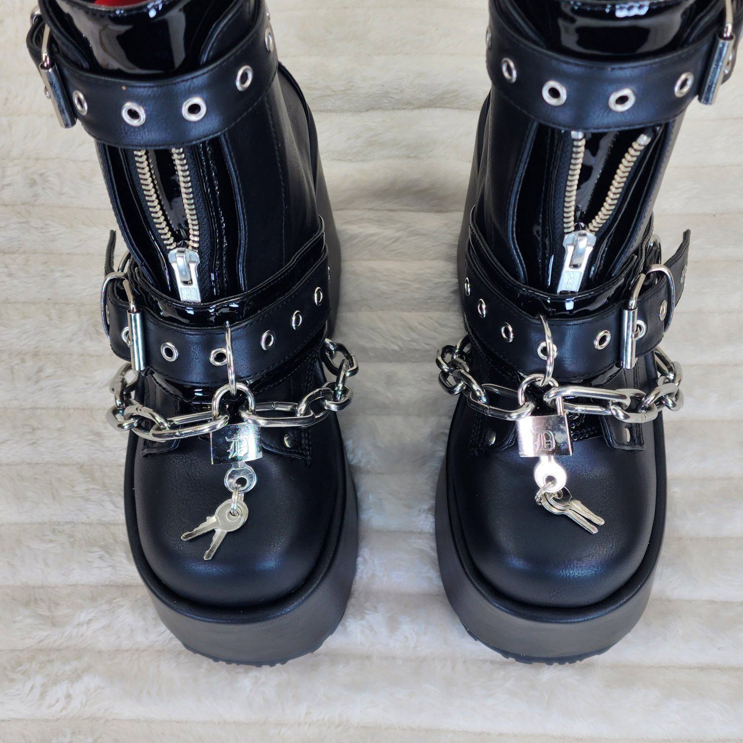 Other Camel 205 Chain & Padlock Platform Goth Ankle Boots Front Zi Size US 7 / IT 37 - 5 Thumbnail