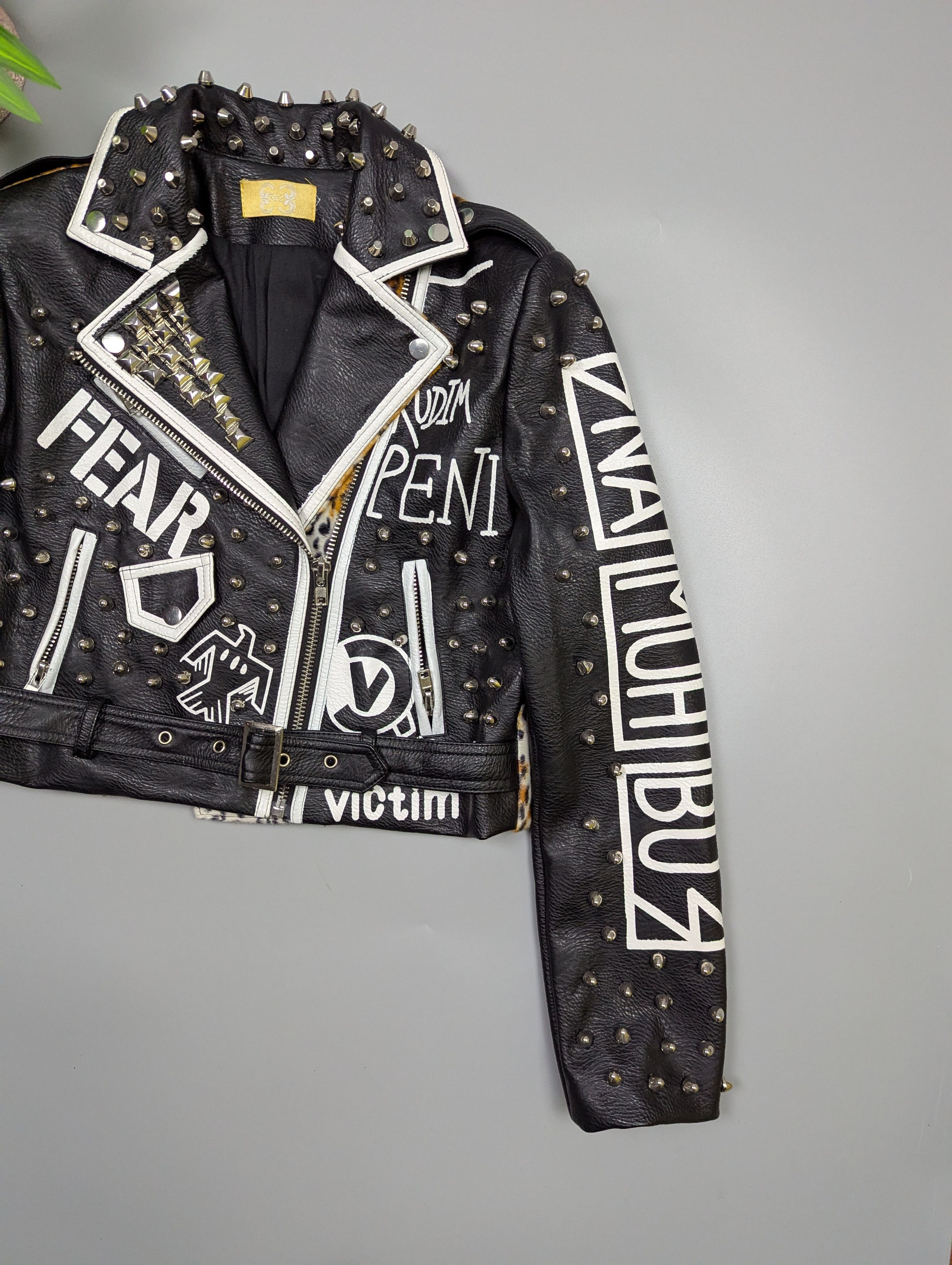 Hysteric Glamour Y2K Punk Rock Studded Graffiti Jacket Biker Leather Style Size M / US 6-8 / IT 42-44 - 4 Thumbnail