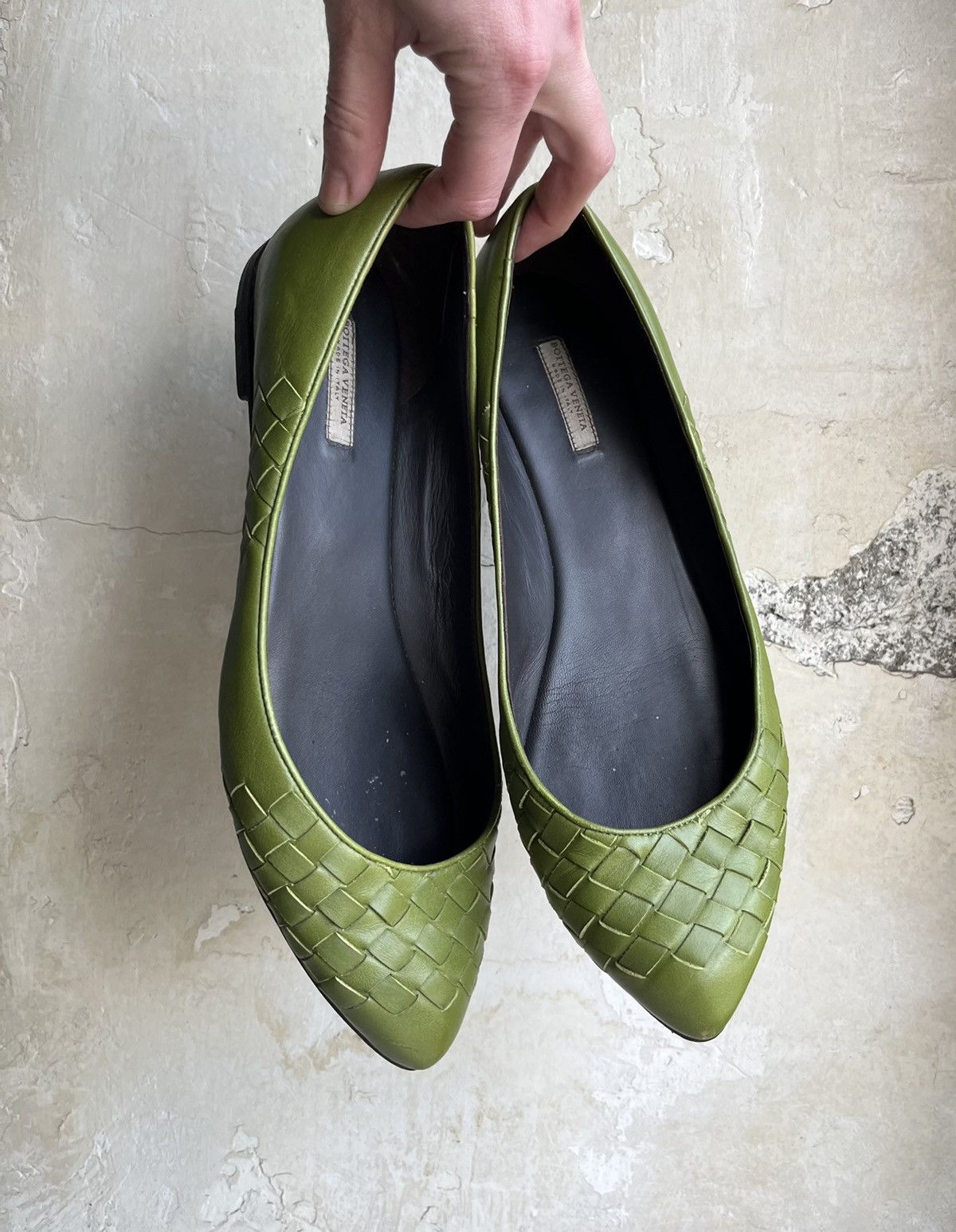 image of Bottega Veneta Intrecciato Ballet Flats Vintage in Green, Women's (Size 8)