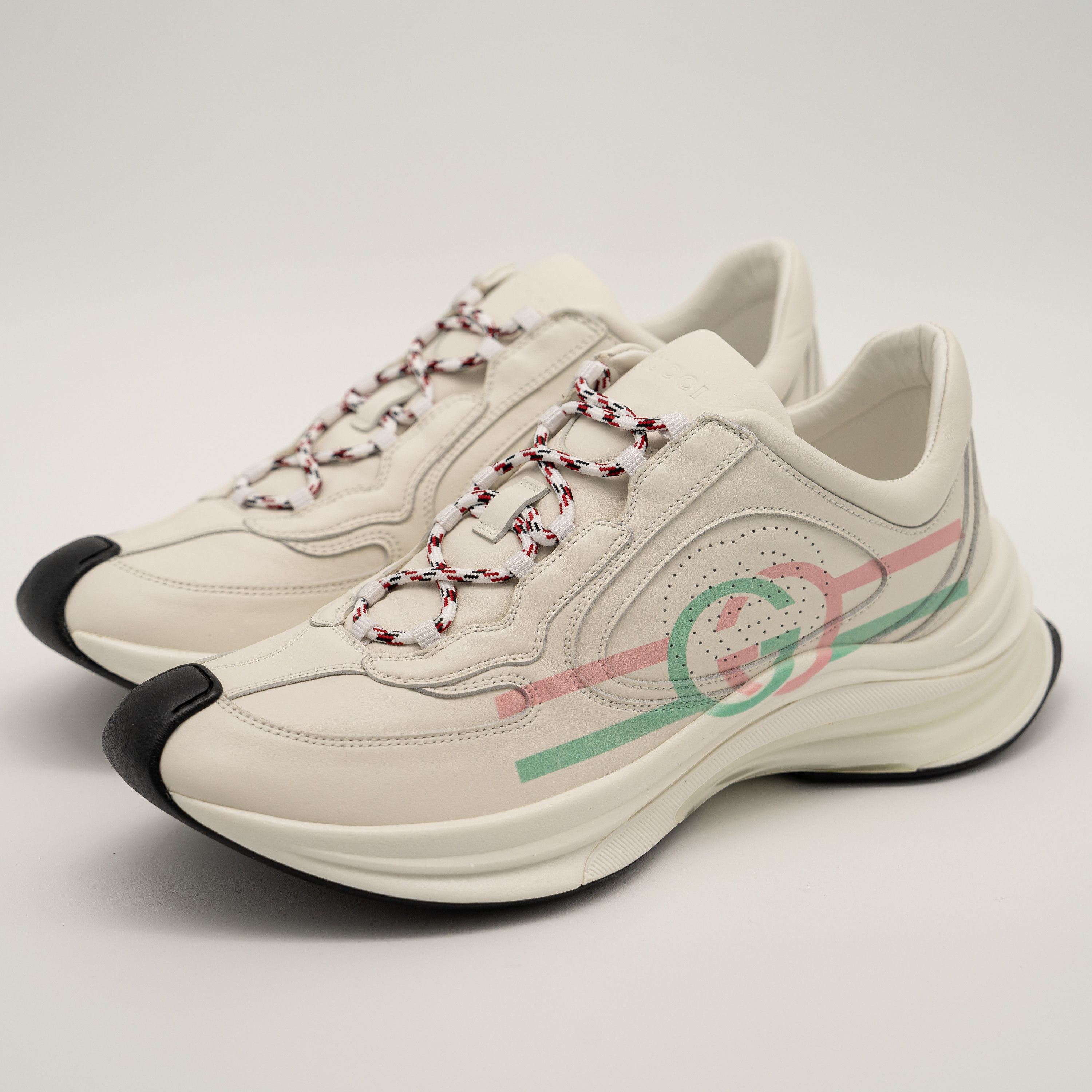 Gucci 41eu 11 us Gucci Run Sneaker White Pink Turquoise Leather GG Size US 11 / IT 41 - 1 Thumbnail