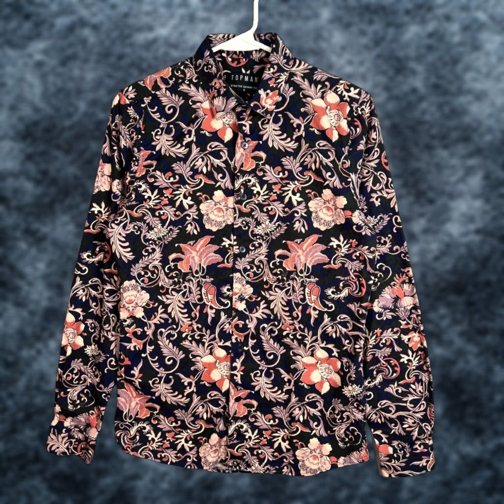 Topman Topman Mens Size Small Black Stretch Skinny Fit Floral Print Shirt Cotton Blend Size US S / EU 44-46 / 1 - 1 Thumbnail