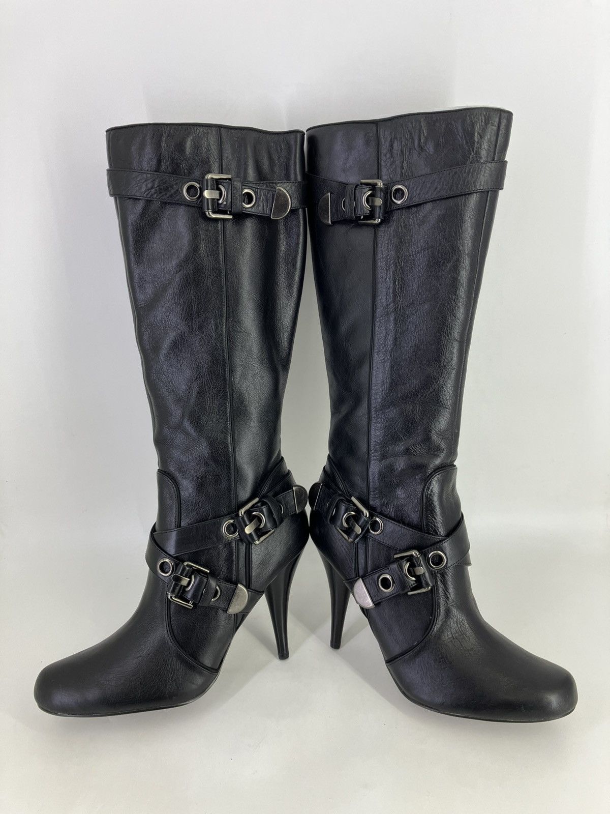 Vintage Black genuine leather 3buckles knee high boots El Dantes Y2K Size US 10 / IT 40 - 1 Thumbnail