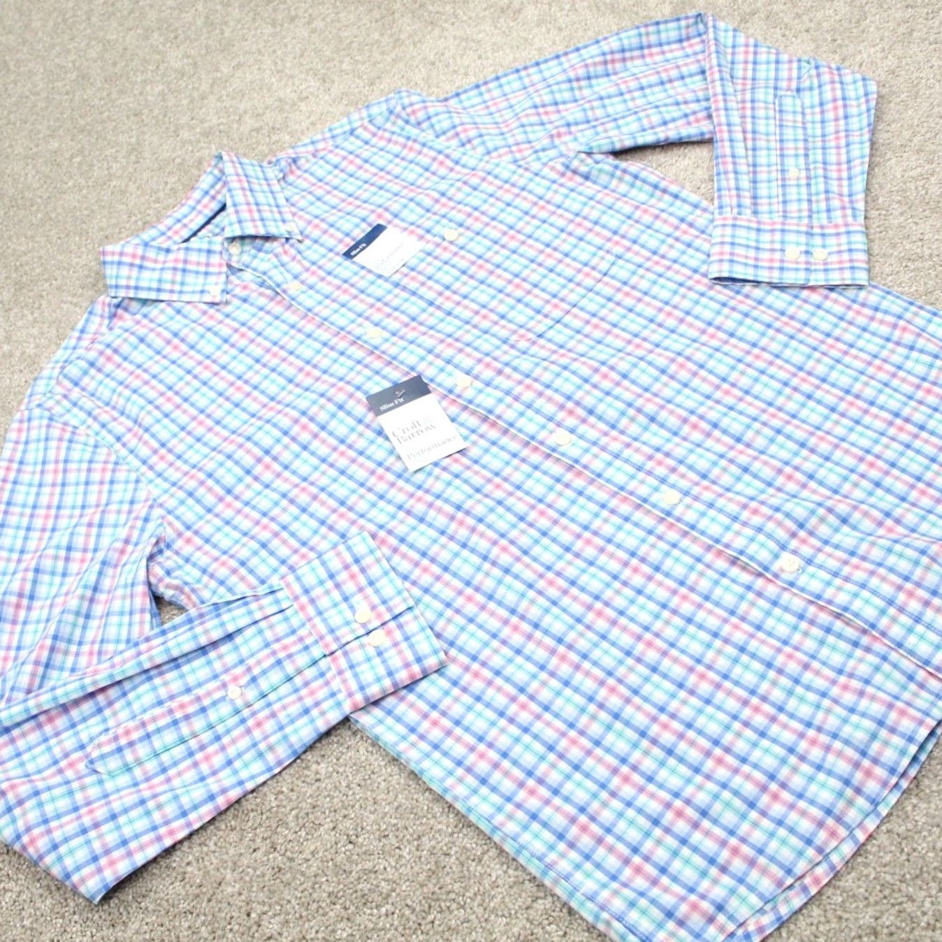Croft & Barrow Croft & Barrow Shirt Mens Small Blue/Pink Slim Fit Long Sleeve Button-Up Shirt Size US S / EU 44-46 / 1 - 5 Thumbnail