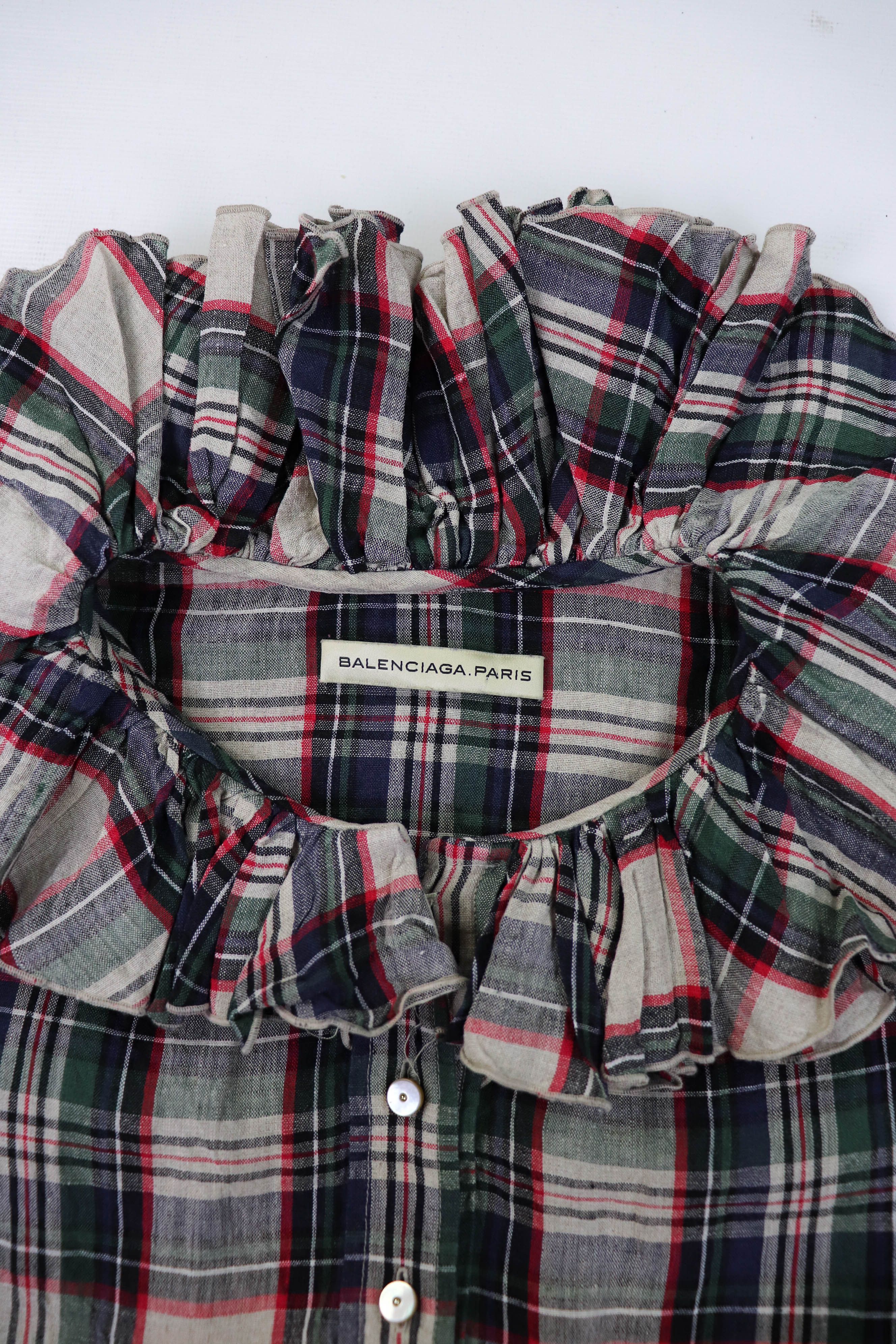 Balenciaga Balenciaga 2010 Collection Ruffled Plaid Linen Summer Dress Size XS / US 0-2 / IT 36-38 - 15 Thumbnail