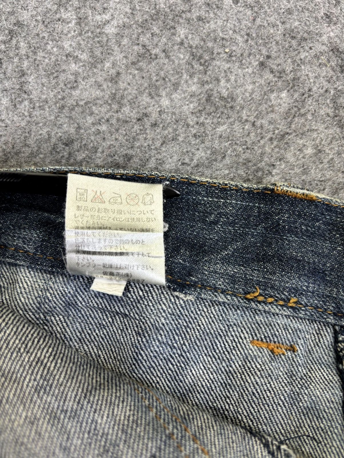 Japanese Brand 💥Double Waist💥Nylaus Thunder Fades Distressed Denim F983 Size US 31 - 11 Thumbnail