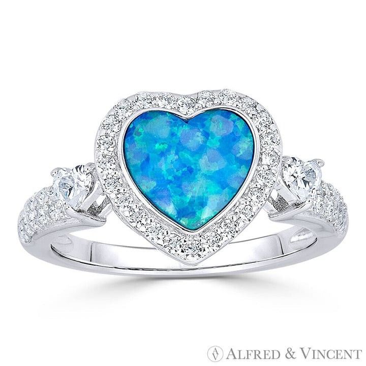 Other Heart Charm Opal & CZ Crystal Ring in .925 Sterling Silver Size ONE SIZE - 1 Preview