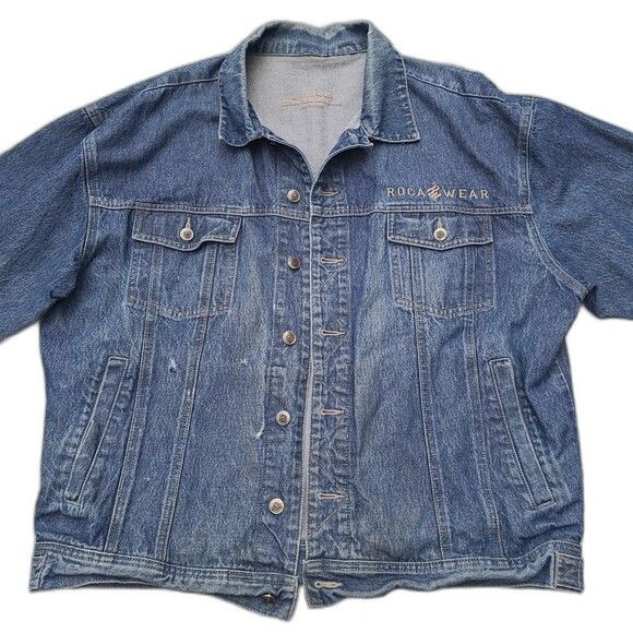 Rocawear Vintage Rocawear Denim Trucker Jacket 90s Leather Patch Size US XXL / EU 58 / 5 - 1 Thumbnail