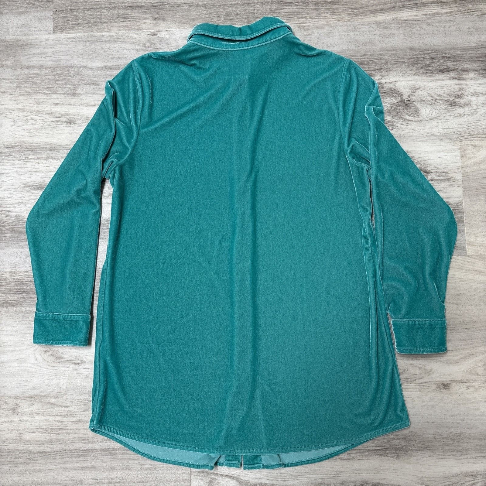Other Soft Surroundings Velvet Boyfriend Shirt Womens Small Teal T Size S / US 4 / IT 40 - 6 Thumbnail