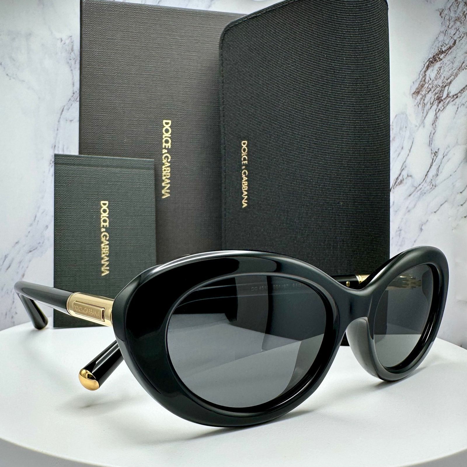 Dolce & Gabbana New Dolce & Gabbana Sunglasses Black Oval Cat Eye Gold Metal Size ONE SIZE - 1 Thumbnail