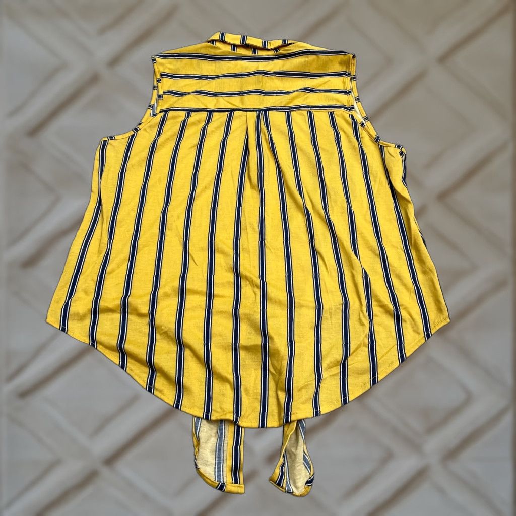 Vintage Eden & Olivia Button Down Shirt Blouse Women Large Yellow Blue Stripe Sleeveless Shirt Size L / US 10 / IT 46 - 1 Thumbnail