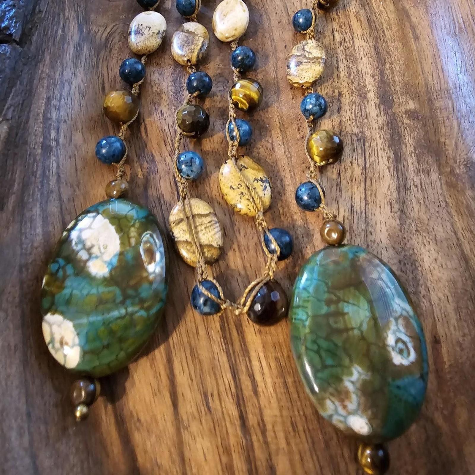 Designer Handmade Tiger's Eye Picture Jasper Lariat Style Necklace Size ONE SIZE - 8 Thumbnail