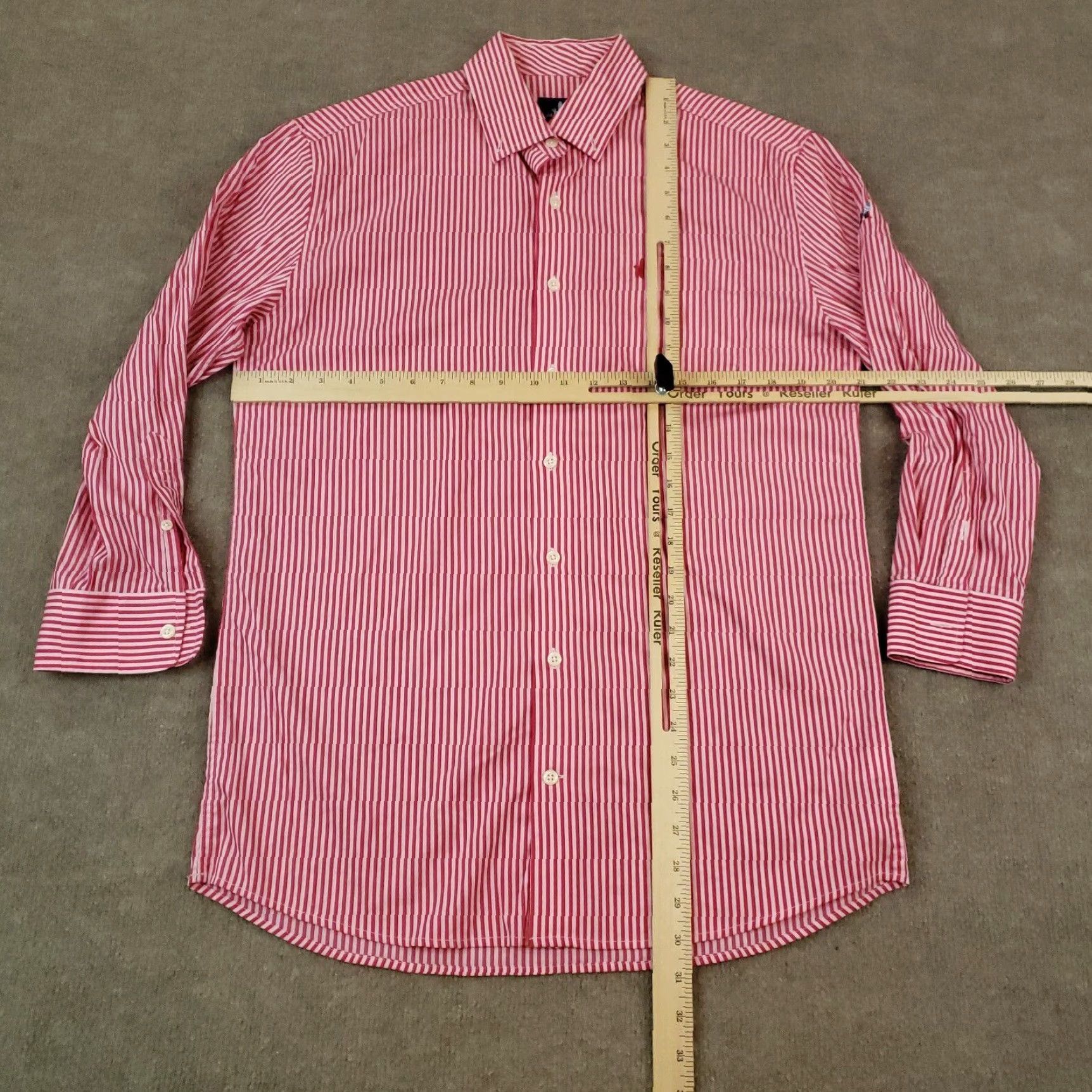 johnnie-O Johnnie-O Men's Medium Red and White Striped Long Sleeve Button Up Shirt Stretch Size US M / EU 48-50 / 2 - 2 Thumbnail