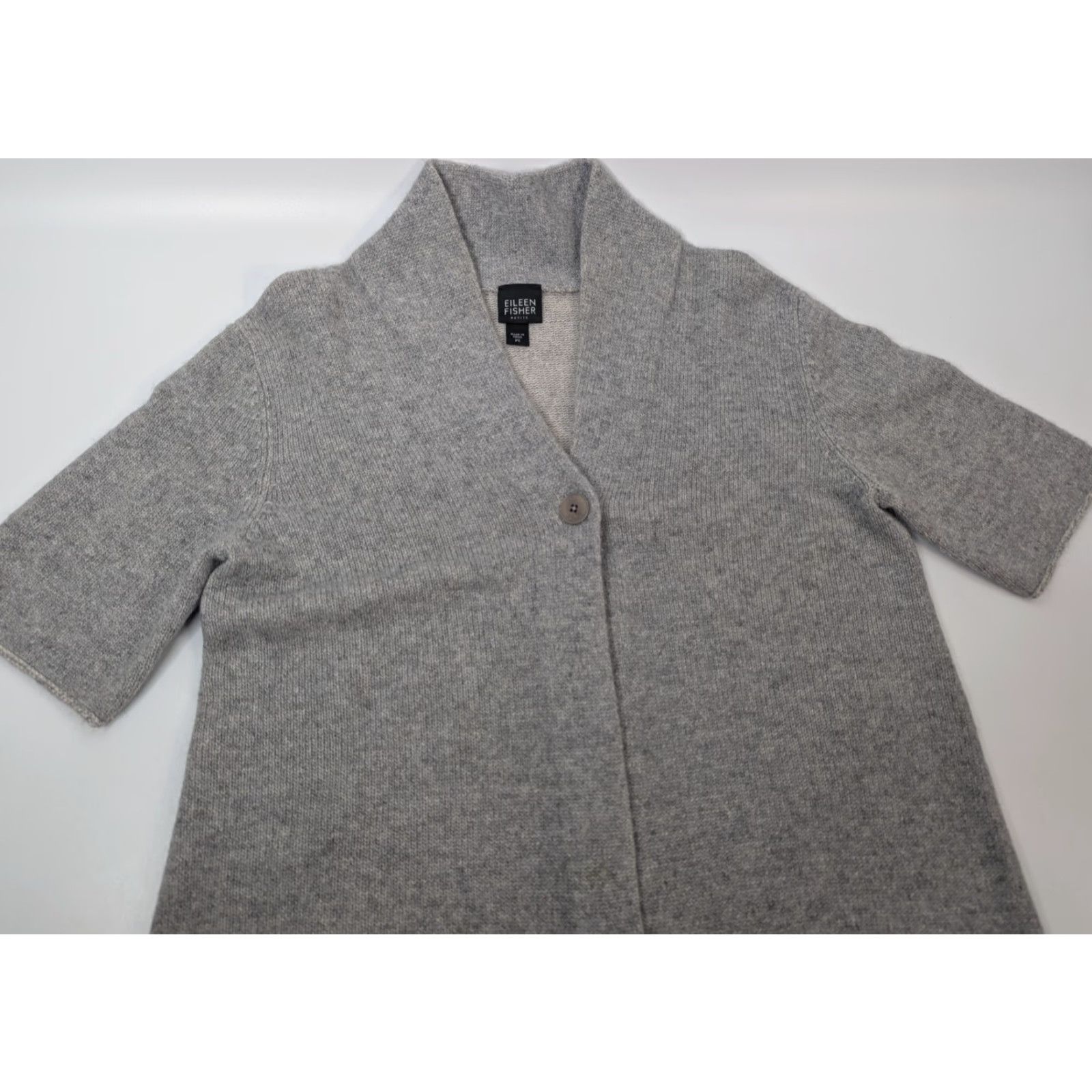 Eileen Fisher Eileen Fisher Cardigan Sweater Gray Women's Petite Small One Button Shaw Collar Drop Shoulder Knit Cashmere V-Neck Size S / US 4 / IT 40 - 6 Thumbnail