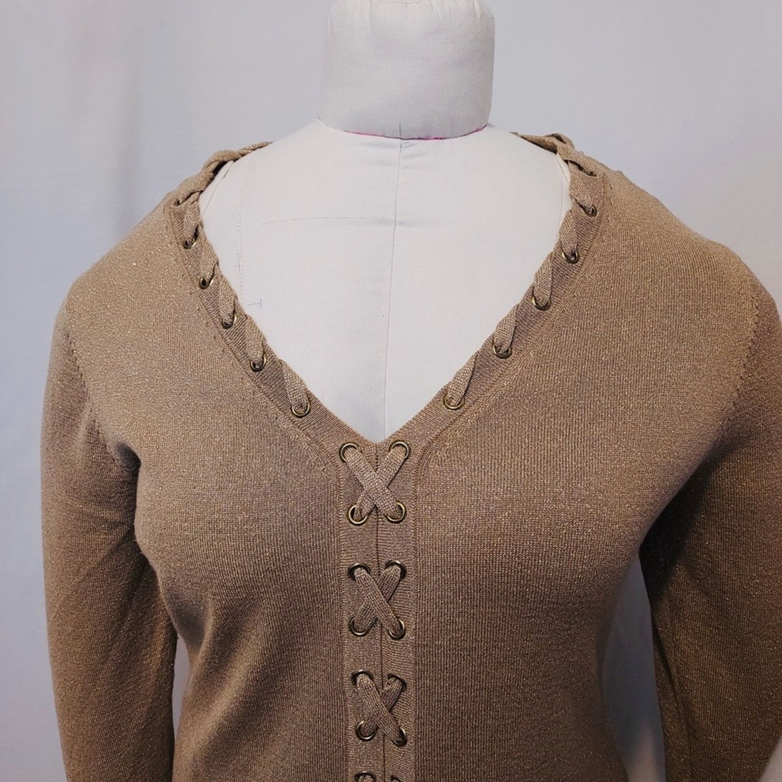 Other Allison Brittney Sparkly Metallic Gold Lace Up Sweater Dress Size XL / US 12-14 / IT 48-50 - 5 Thumbnail