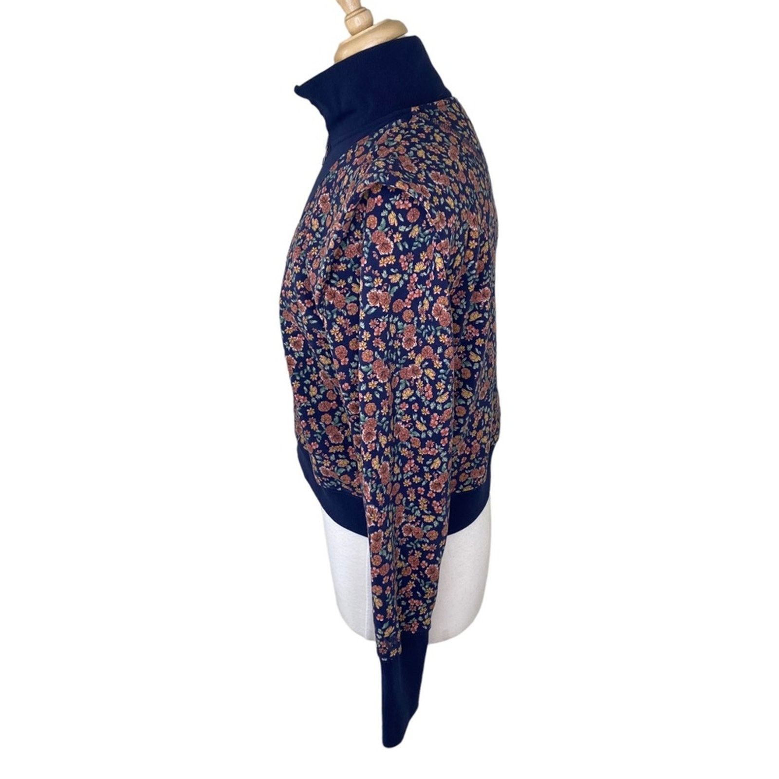 Veronica Beard Dylan Floral Half ZipSweatshirt Navy Multi