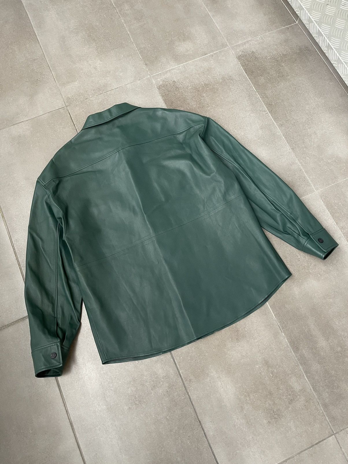 Frame !DS! SS23 Frame Dark Green Leather Shirt Jacket Size US M / EU 48-50 / 2 - 18 Thumbnail