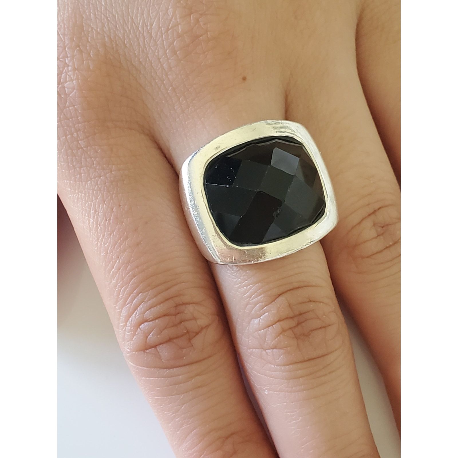 Other Vintage CFJ Designer Sterling Silver Onyx Ring Size ONE SIZE - 2 Thumbnail