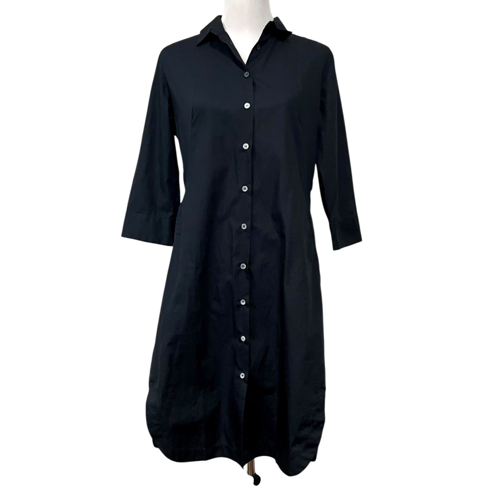 Vintage VINTAGE Caliban Shirt Dress Women Black 100% Cotton Button Front Italian Sz 46 US 10 Long Sleeve Collared Size L / US 10 / IT 46 - 2 Thumbnail