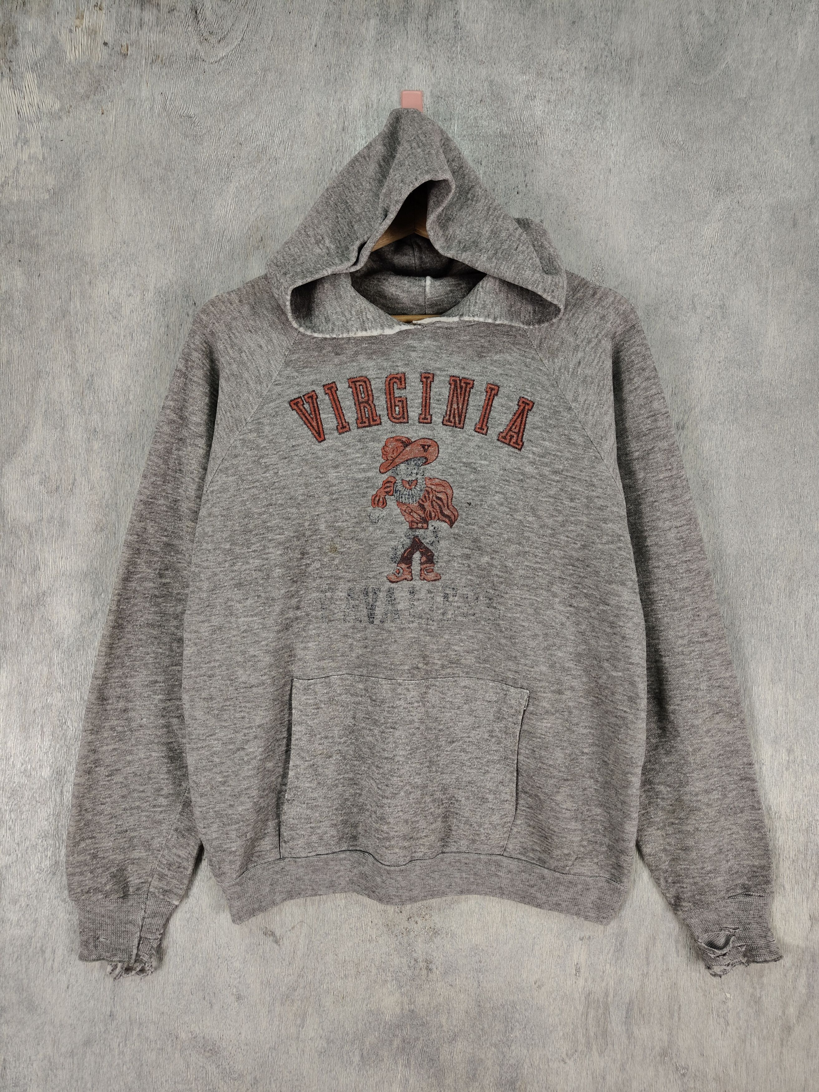 image of Vintage Distressed Virginia Hoodie Jacket in Grey, Men's (Size Medium)
