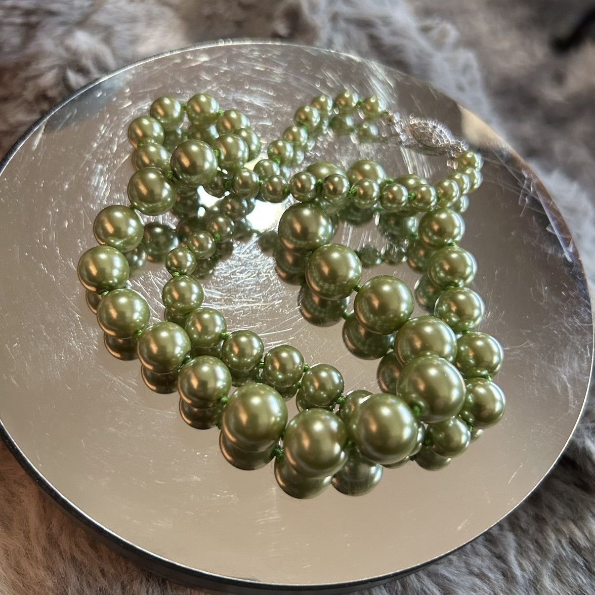 Vintage Vintage mint green glass hand knotted pearl 925 necklace Size ONE SIZE - 2 Thumbnail