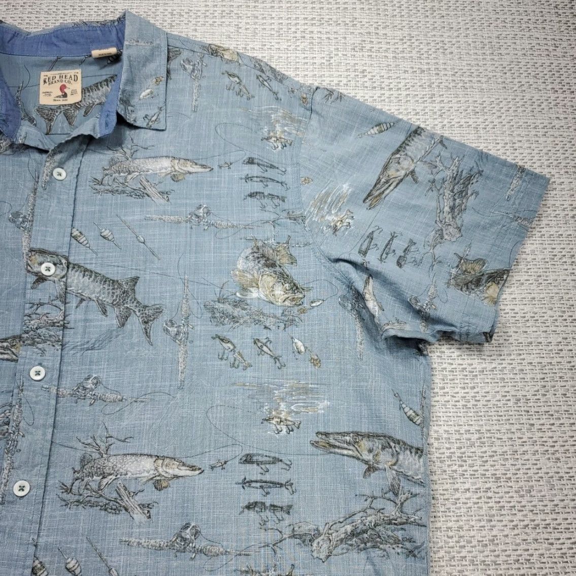Vintage Red Head Mens 2XL Shirt Button-Up Outdoor Fishing Lures All Over Hunter Fisherman Camp Size US XXL / EU 58 / 5 - 2 Thumbnail