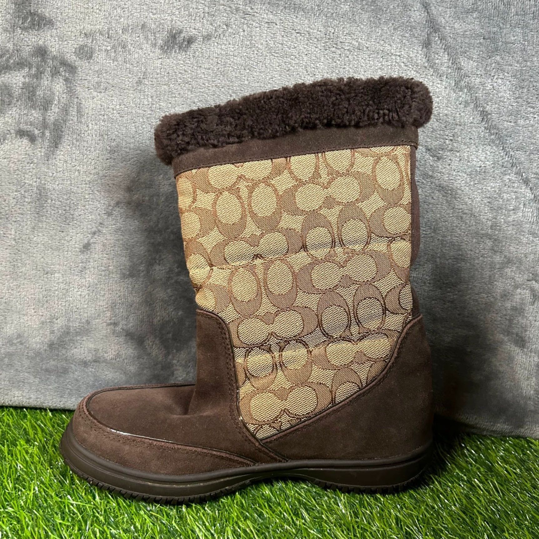 Coach COACH Sherman Signature Brown Suede Fur Mid-Calf Boots Women's Winter 5.5 B Size US 6 / IT 36 - 3 Thumbnail