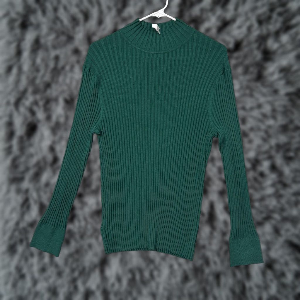 Loft LOFT Sweater Women's XL Green Mock Neck Ribbed Knit Minimalist Cozy Layering Size XL / US 12-14 / IT 48-50 - 1 Thumbnail
