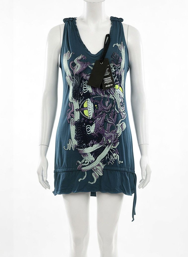 Other Fracomina Embellished Racerback Viscose Top - Petrol Blue Size S / US 4 / IT 40 - 1 Thumbnail