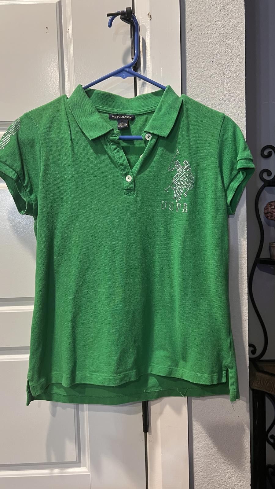 U.S. Polo Assn. U.S. Polo Assn. Women's Green Polo Shirt with Rhinestone Size L / US 10 / IT 46 - 1 Thumbnail