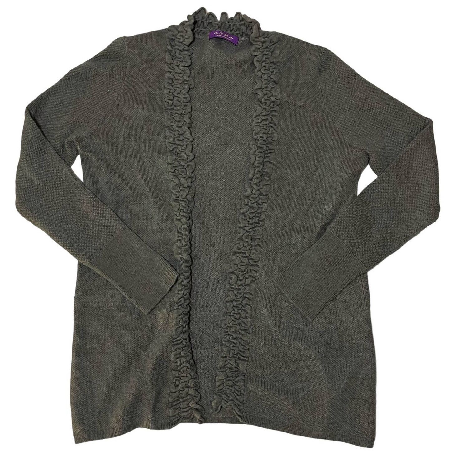 Other Asha 100% Cashmere Open Front Cardigan Gray Ruffled Medium Size M / US 6-8 / IT 42-44 - 2 Thumbnail