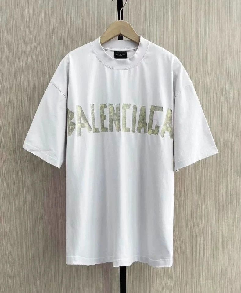 Balenciaga White duct tape short sleeve T-shirt with textu