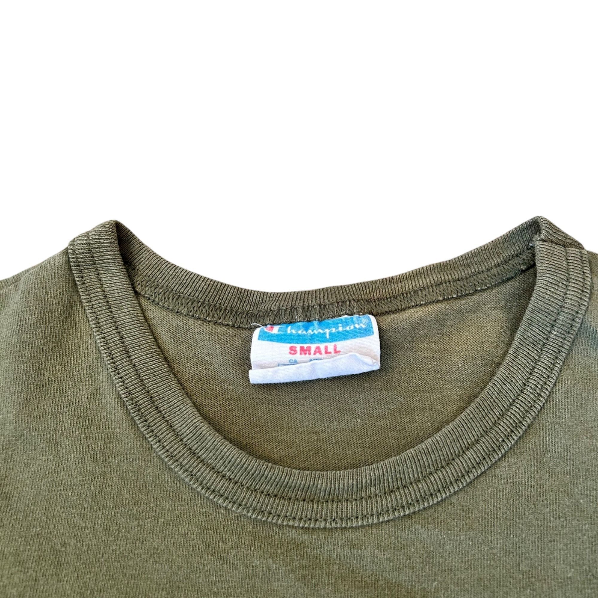 Champion Vintage Champion Olive Green Flocked Velvet Spellout Tee S Size US S / EU 44-46 / 1 - 4 Thumbnail