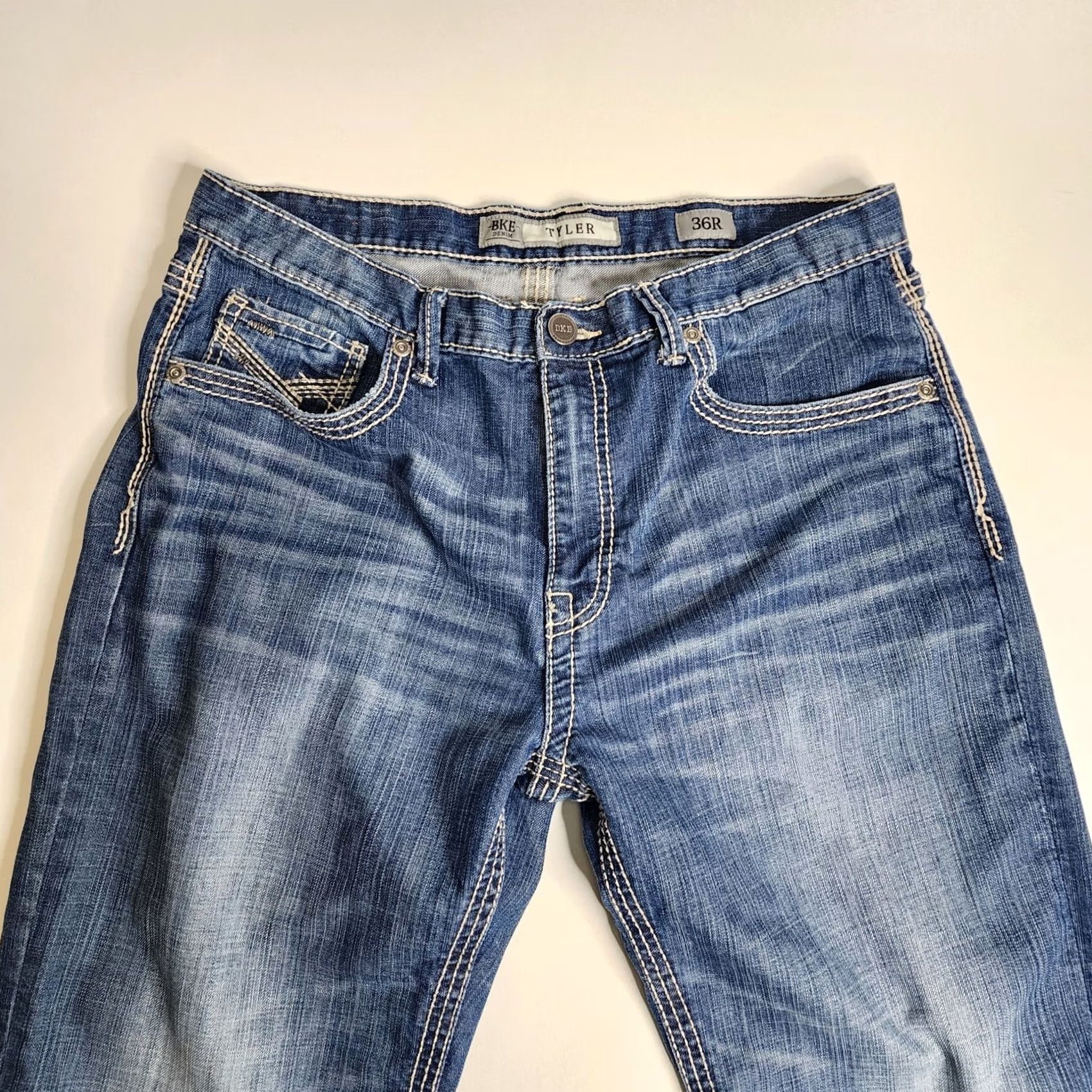 BKE BKE Tyler Jeans Boot Leg Denim Blue Thick Stitch Size 36 x 26 Mens Size US 36 / EU 52 - 3 Thumbnail