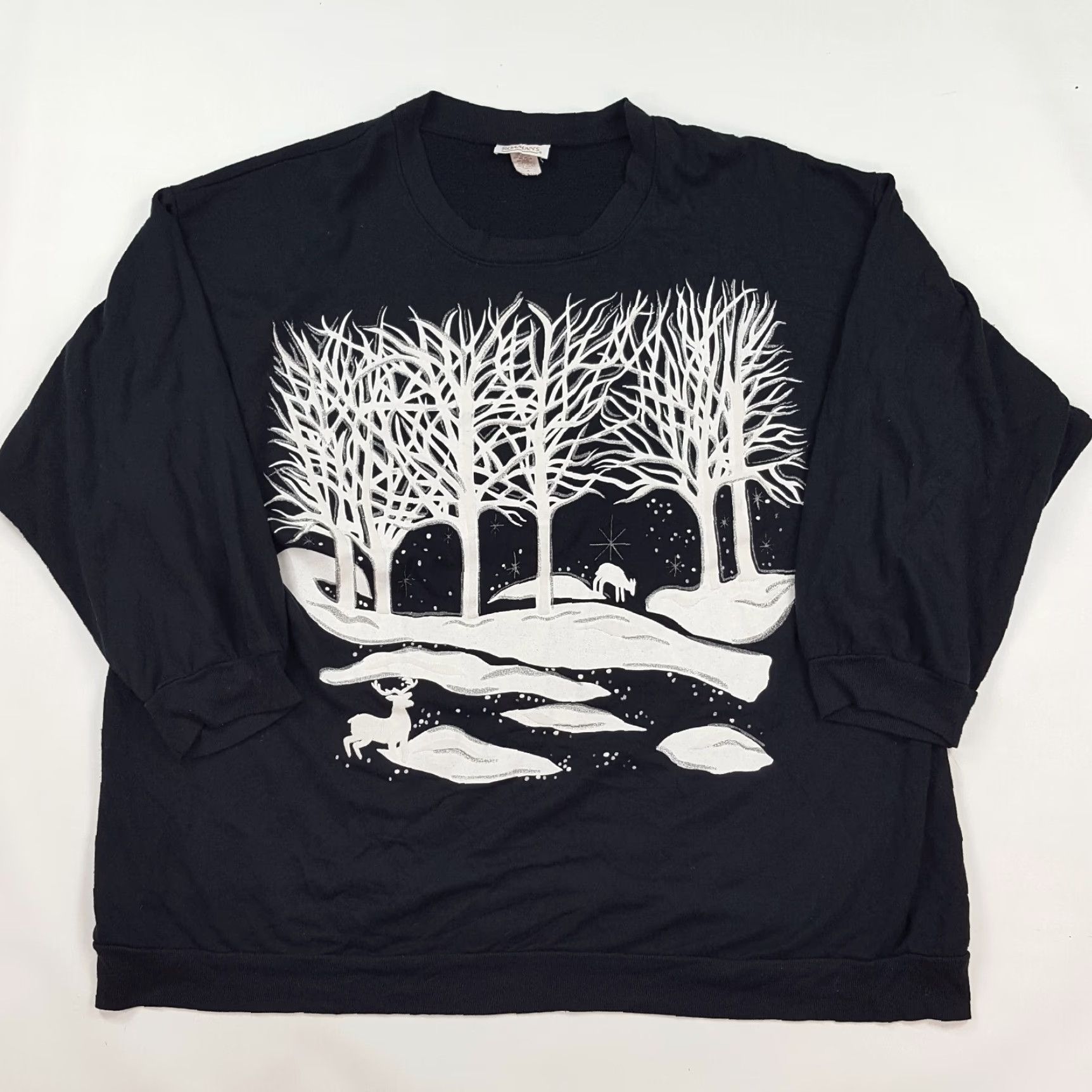 Vintage VINTAGE Roaman's Sweatshirt Black Crewneck 3X Unisex Adults 90s Winter Trees Snow Nature Holiday Graphic Print Size US XXL / EU 58 / 5 - 2 Thumbnail