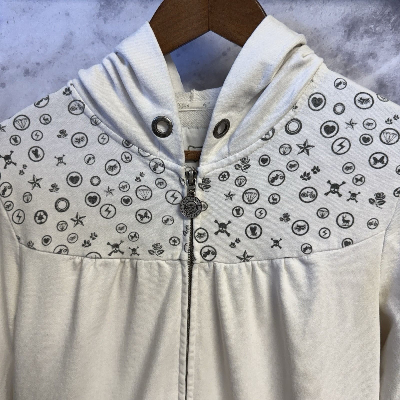 Fox Racing Fox Racing Hoodie Girls XL White Full Zip Y2K Grunge Sweatsh Size XL / US 12-14 / IT 48-50 - 3 Thumbnail