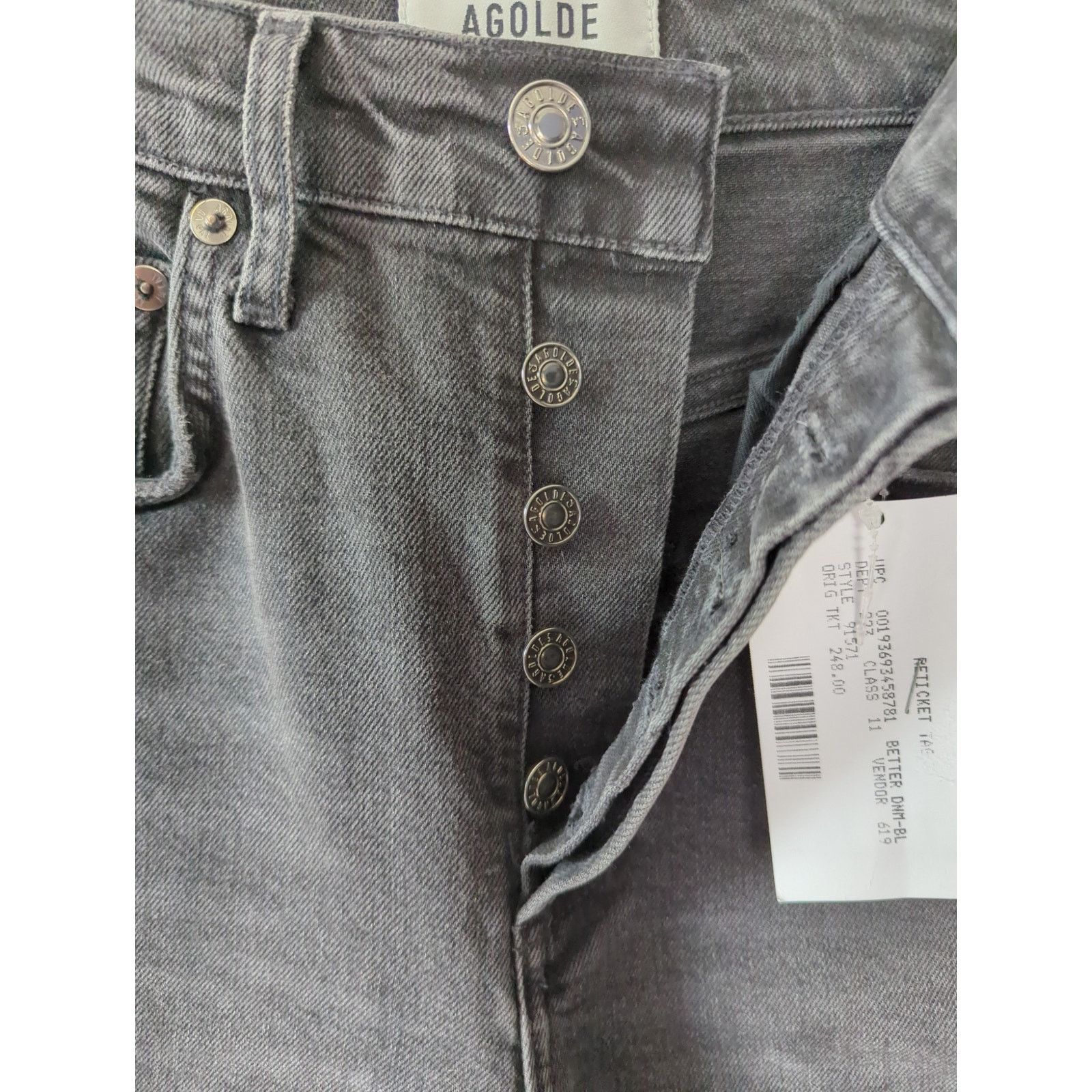 Agolde AGOLDE Button Fly Black Wash Jeans - Sz 0 Size 25" / US 0 / IT 36 - 3 Thumbnail