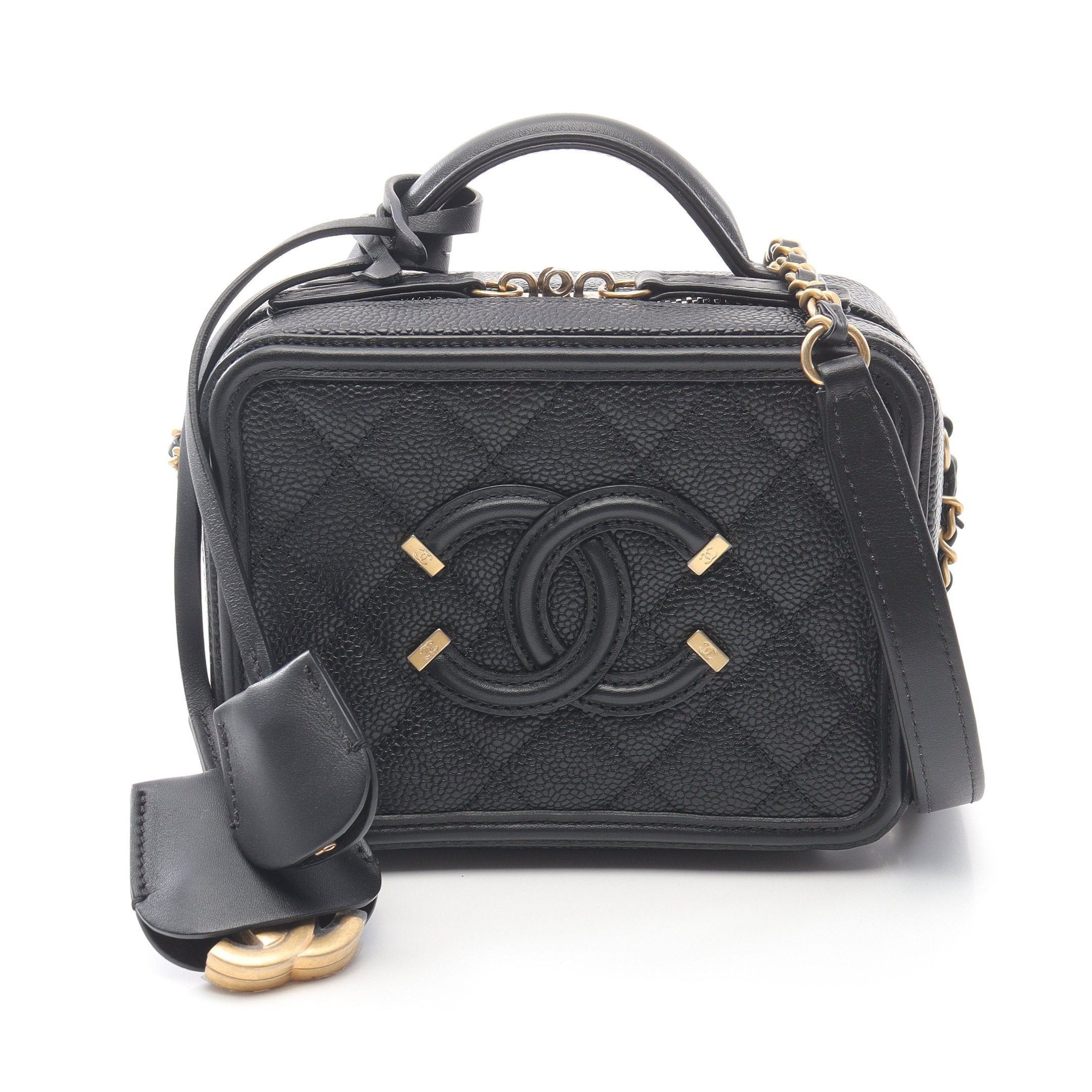 Chanel Cc Figley Small Vanity Bag Chain Shoulder Caviar Skin Black Gold Hardware, Women's