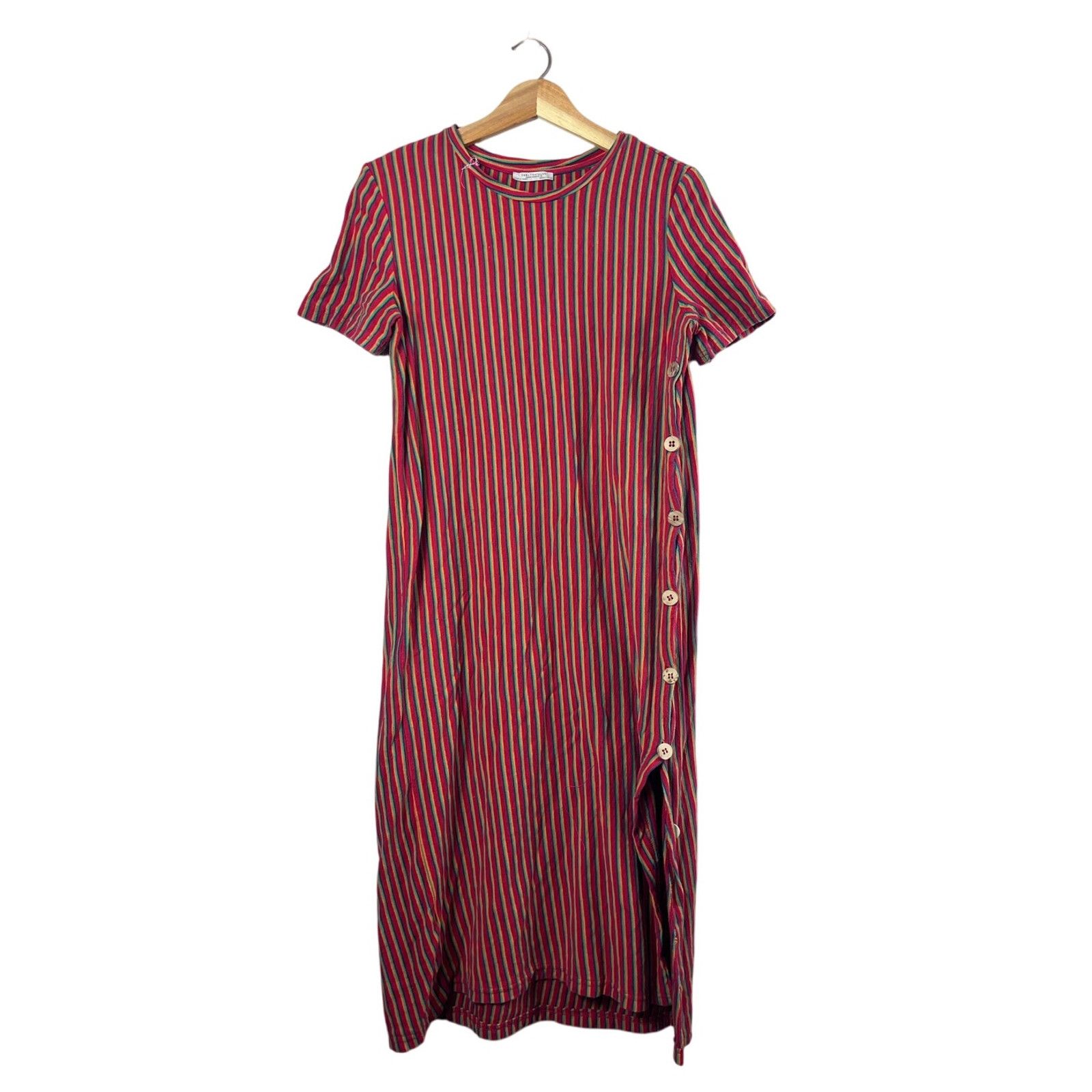 Zara Zara Retro Striped Trafaluc Midi Button Side Dress L Size L / US 10 / IT 46 - 1 Thumbnail