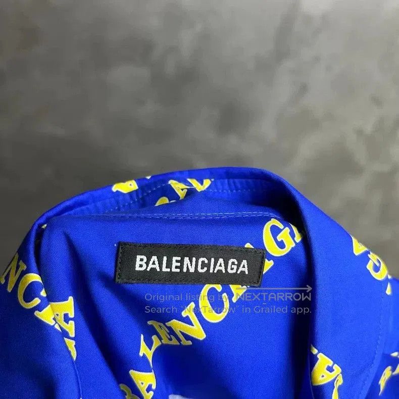 Balenciaga Balenciaga Blue Logo Print Short Sleeve Shirt. Size US XS / EU 42 / 0 - 3 Thumbnail