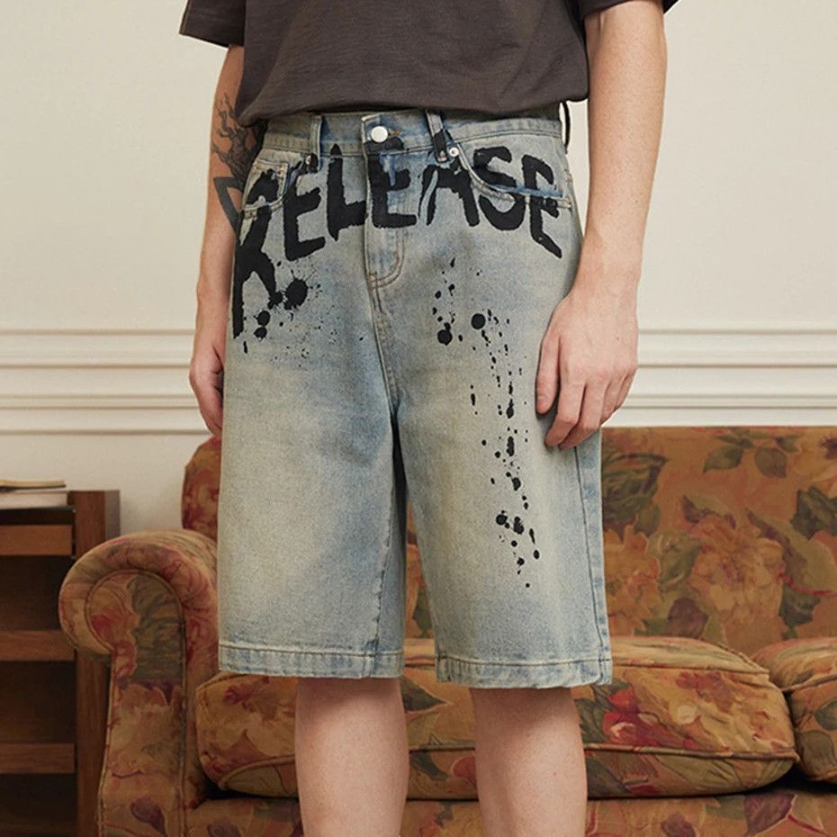 Japanese Brand Graffiti Paint Vintage Washed Jorts Size US 33 - 5 Thumbnail
