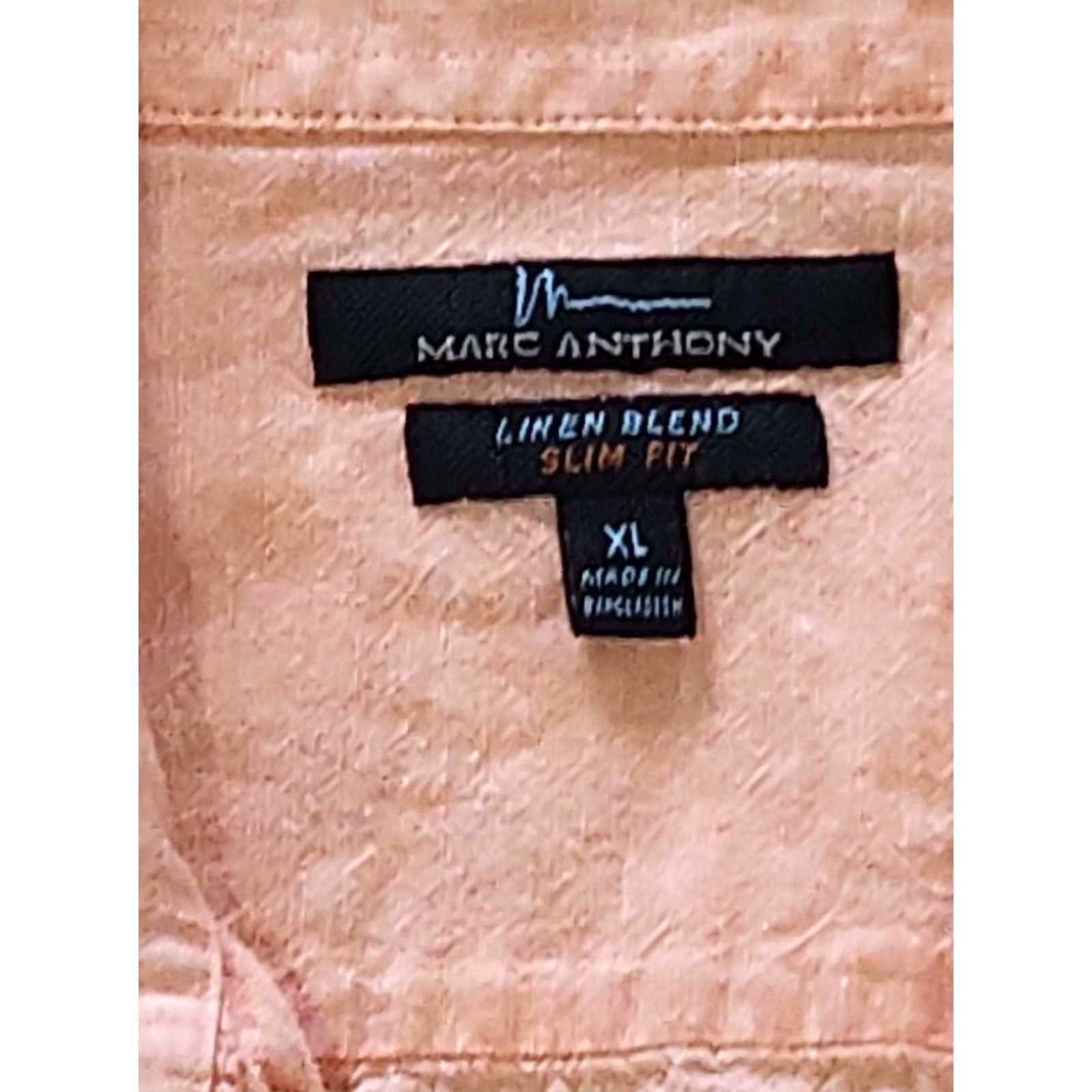 Vintage MARC ANTHONY Shirt XL Slimfit Linen Blend Long Sleeve Salmon Button-Up Collared Size US XL / EU 56 / 4 - 2 Thumbnail