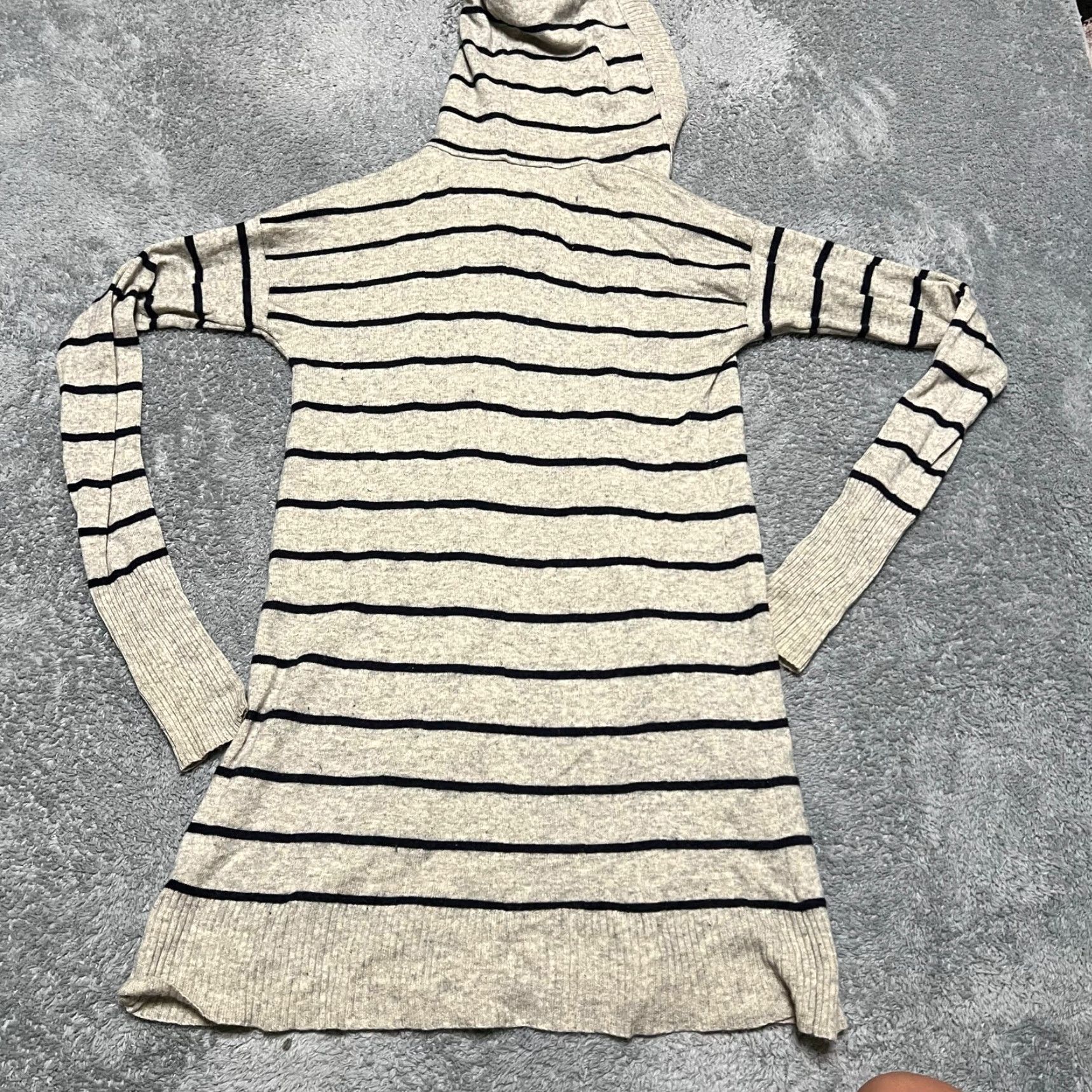 Vintage Ruehl No. 925 Sweater Cardigan Womens Small Grey Stripe Long Hooded S Regular Womens Size S / US 4 / IT 40 - 6 Thumbnail