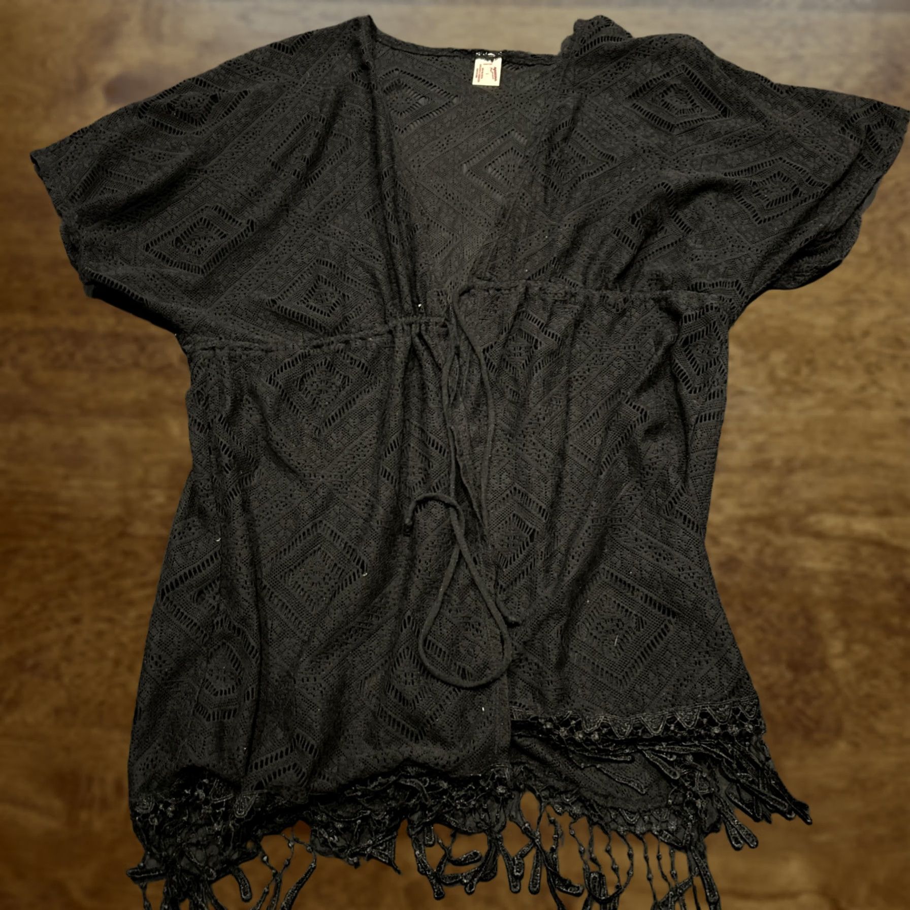Vintage Arizona Jean Co Blouse Women’s L Black Polyester Sheer Tie Front A16 Size L / US 10 / IT 46 - 1 Thumbnail