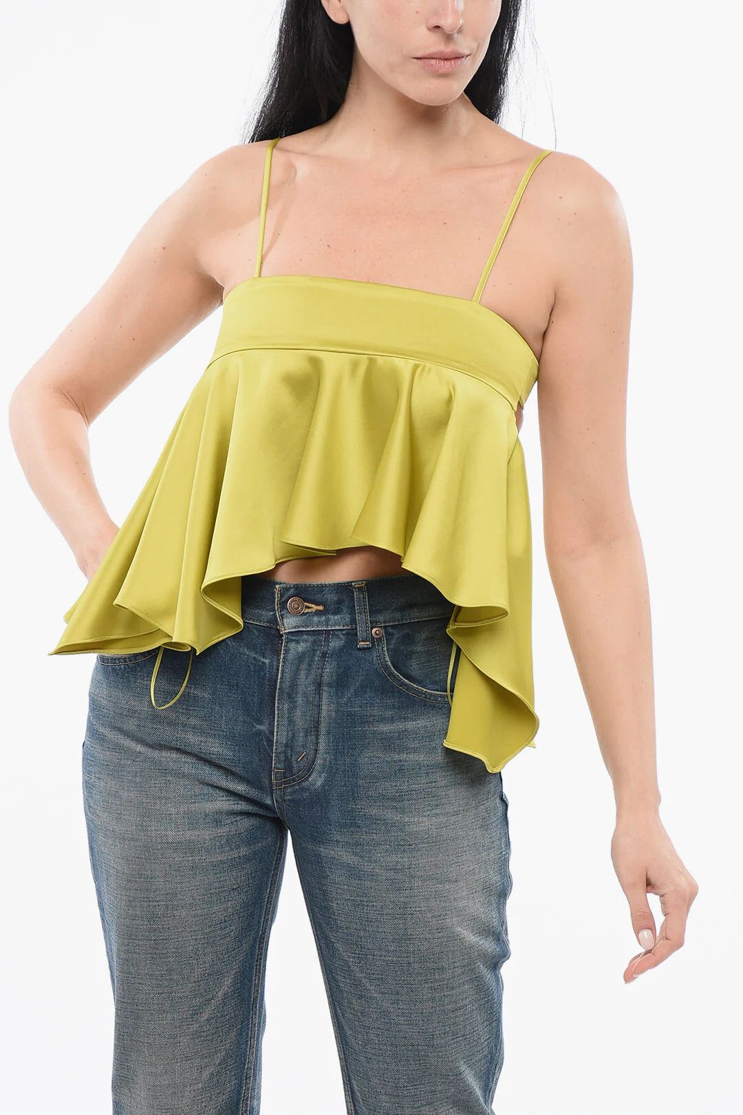 The Attico og1mm0426 Charmeuse Crop Top in Yellow Size S / US 4 / IT 40 - 1 Thumbnail