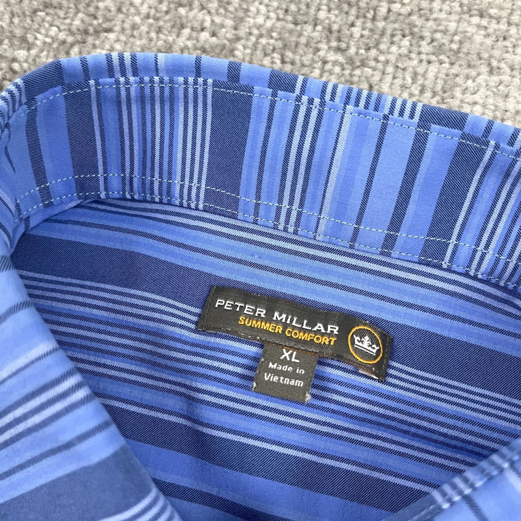 Peter Millar Peter Millar Shirt Mens XL Blue Striped Performance Button Summer Comfort Size US XL / EU 56 / 4 - 2 Thumbnail