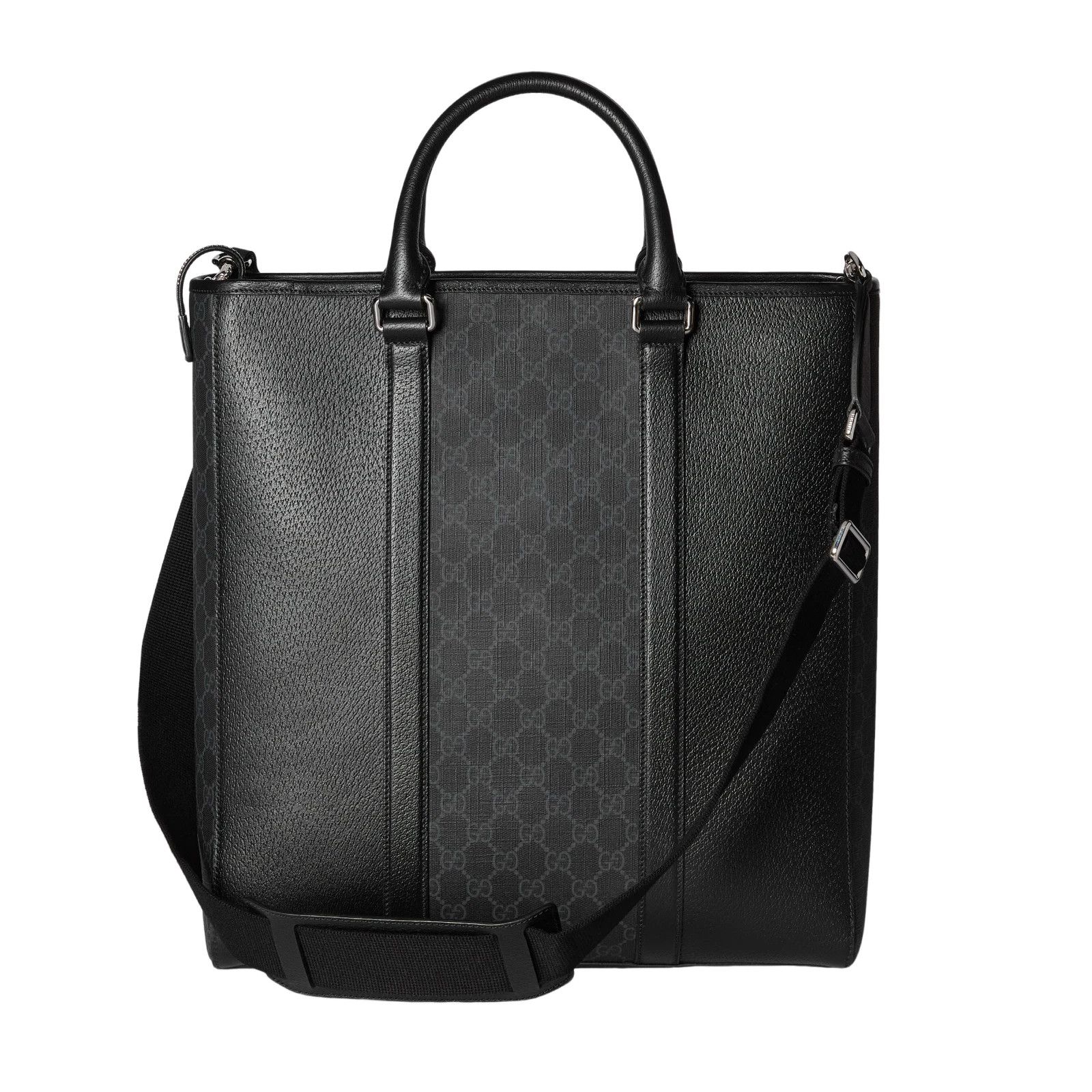 Gucci GUCCI $3250 Black Leather Web Medium Tote Bag New Auth Size ONE SIZE - 1 Thumbnail
